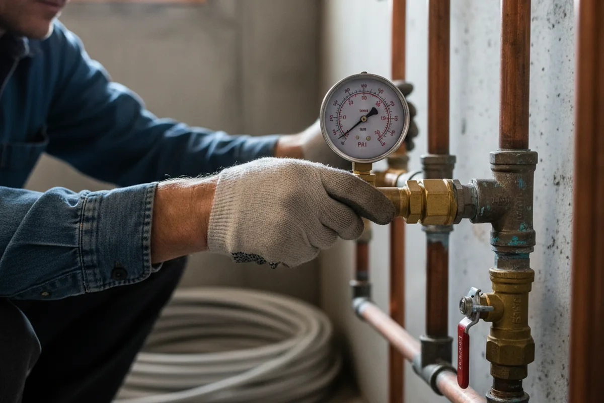 Pressure testing a repaired line during Water Line Repair in Berlin